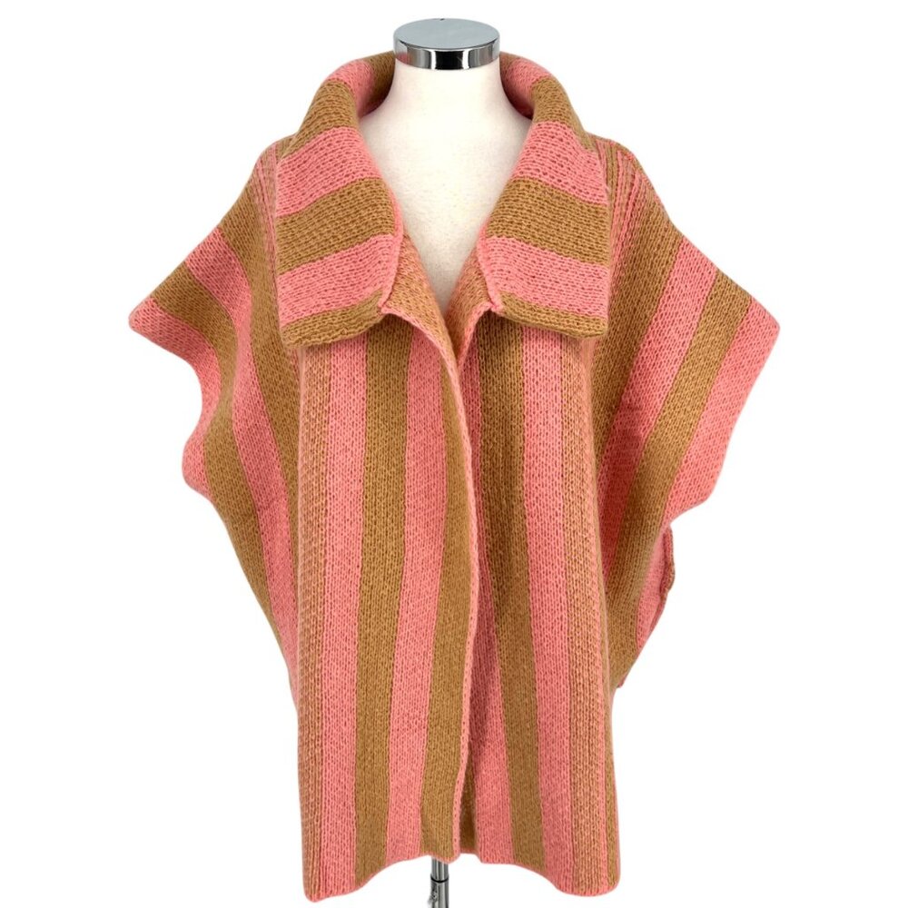 POL Striped Knit Short Sleeve Cardigan Sweater Pink Beige Size Large